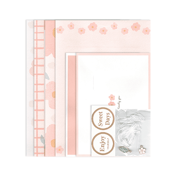 Kit Com 4 Papéis de Carta + 2 Envelopes + Acessórios Rosa Primavera