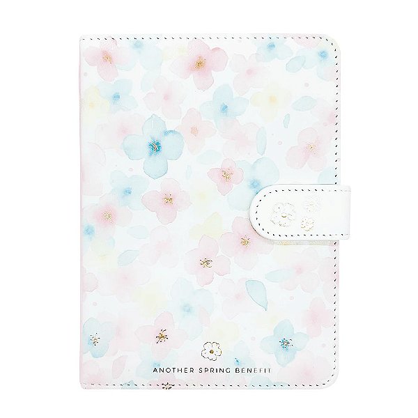 Caderno Brochura Com Folhas Ilustradas e Fecho Magnético Soft Touch Flores Branco