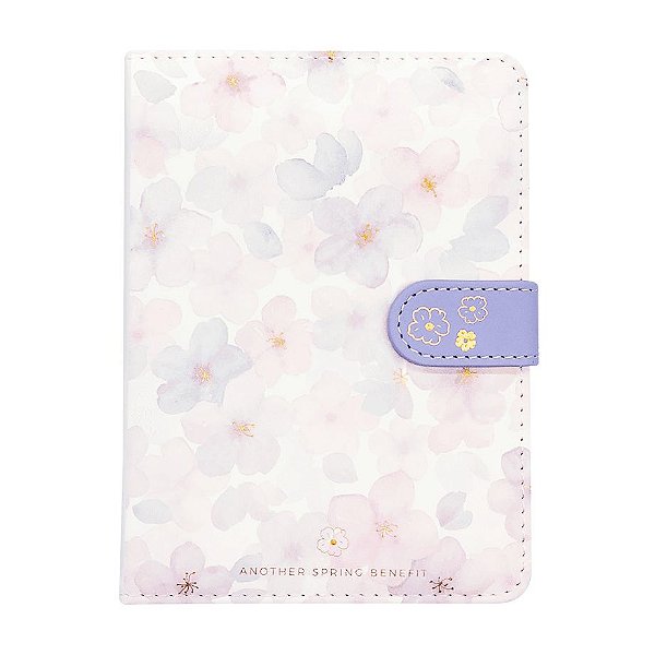 Caderno Brochura Com Folhas Ilustradas e Fecho Magnético Soft Touch Flores Lilás