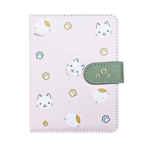 Caderno Brochura Com Folhas Ilustradas e Fecho Magnético Soft Touch Gatinhos Pretty Baby Bege Pequeno