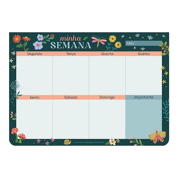 Planner Semanal Bloco Week Jardim Encantado Cartões Gigantes