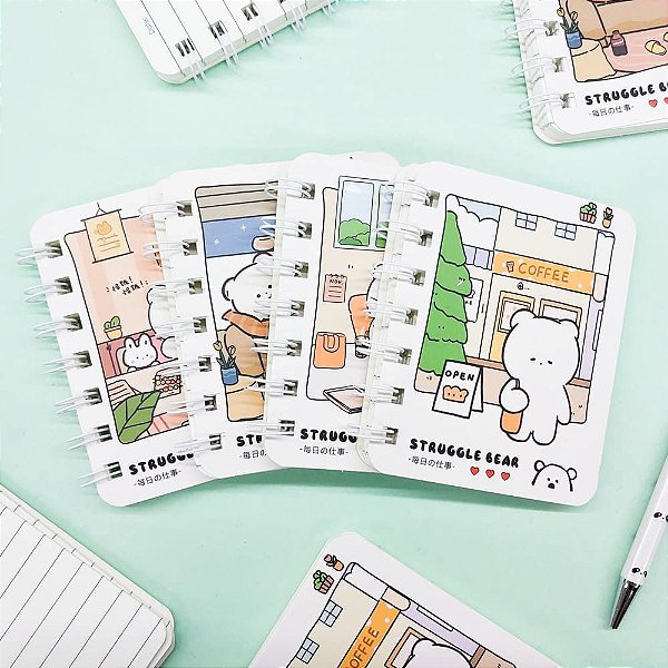 Caderno Espiral Pautado Urso A7