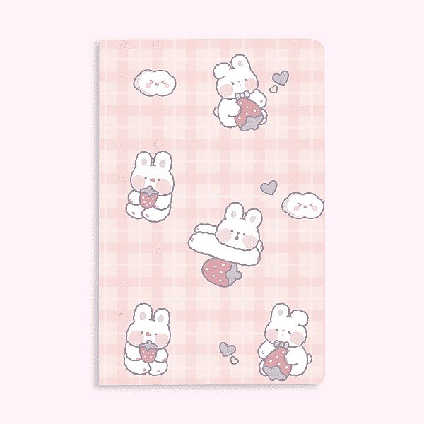 Caderno Brochura Pautado A5 Coelho Morango Rosa