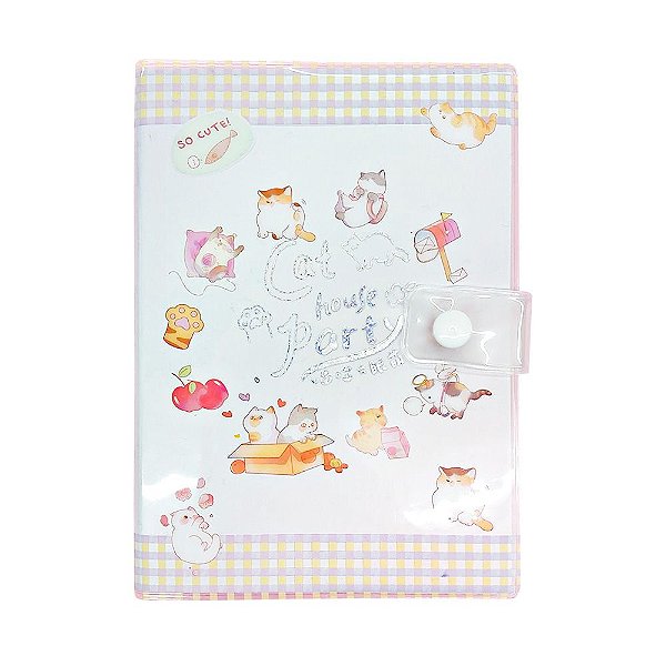 Caderno Com Folhas Ilustradas Capa Removível de Plástico Com Botão Cat House Party Correio