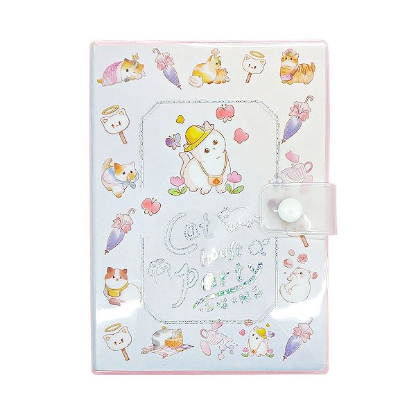 Caderno Com Folhas Ilustradas Capa Removível de Plástico Com Botão Cat House Party Passeio