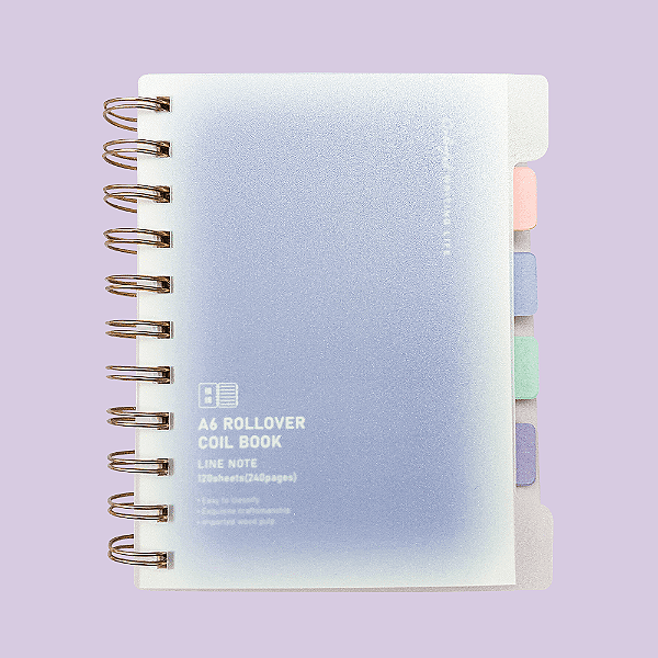 Caderno Espiral Pautado A6 Com Divisórias Capa Transparente Lilás