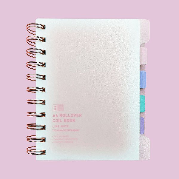Caderno Espiral Pautado A6 Com Divisórias Capa Transparente Rosa