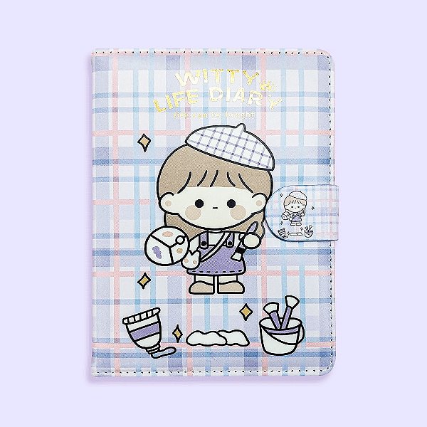 Caderno Brochura Com Folhas Ilustradas e Fecho Magnético Soft Touch Witty Life Diary Artista