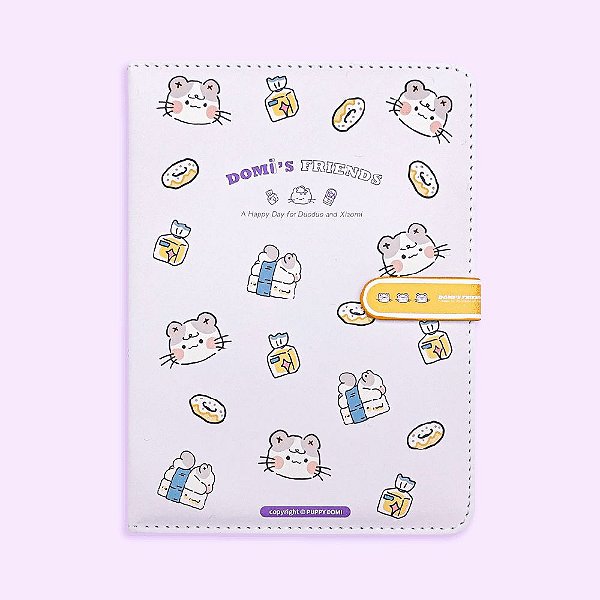 Caderno Brochura Com Folhas Ilustradas e Fecho Magnético Soft Touch Domi's Friends Lilás
