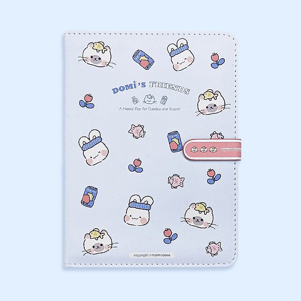 Caderno Brochura Com Folhas Ilustradas e Fecho Magnético Soft Touch Domi's Friends Azul