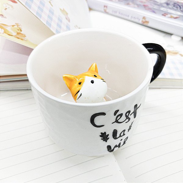 Caneca de Cerâmica Com Gato Dentro Laranja
