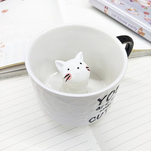 Caneca de Cerâmica Com Gato Dentro Rosa