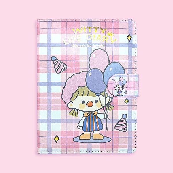 Caderno Brochura Com Folhas Ilustradas e Fecho Magnético Soft Touch Witty Life Diary Palhacinha