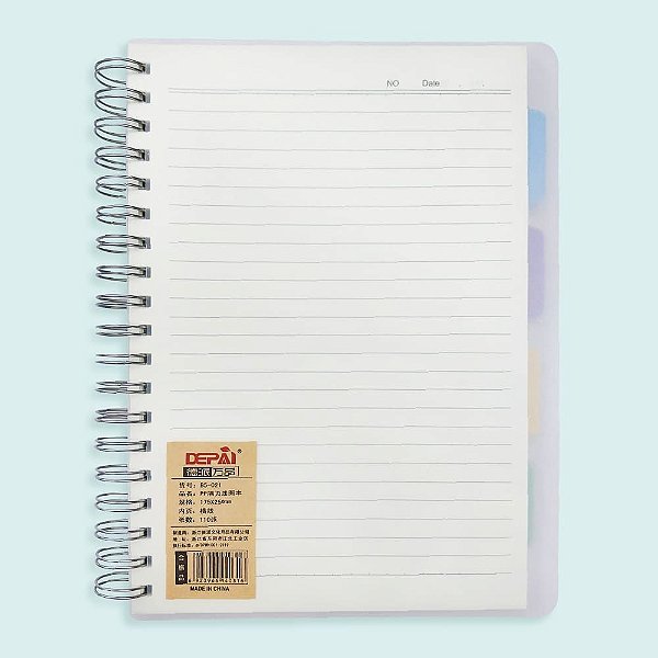 Caderno Espiral Pautado Capa Dura Transparente Com Divisórias 110 Folhas