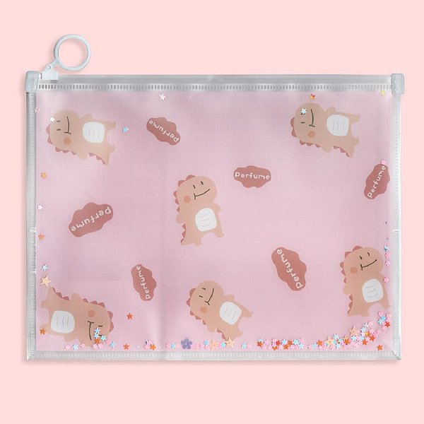 Pasta Zip Bag Multiuso A5 Dinossauro Rosa