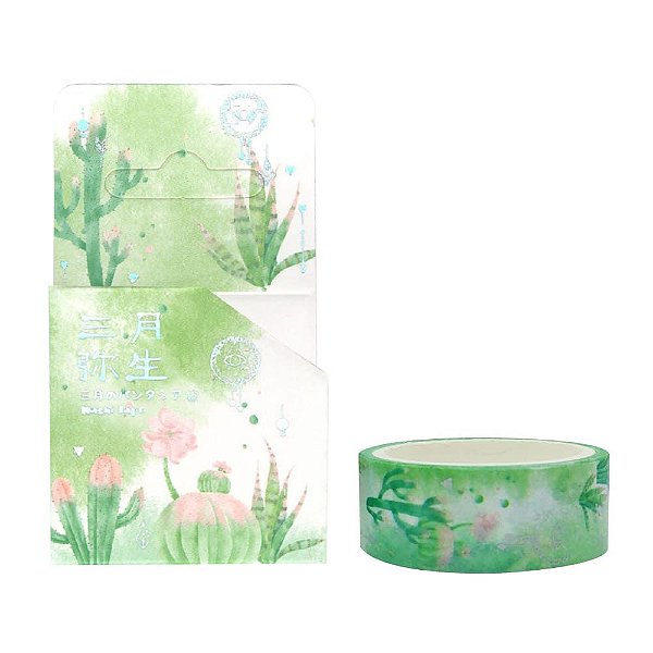 Fita Decorativa Washi Tape Suculentas Verde