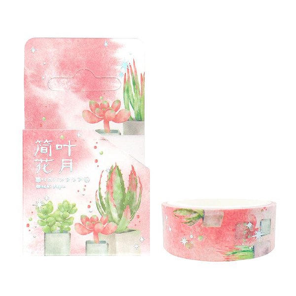 Fita Decorativa Washi Tape Suculentas Rosa