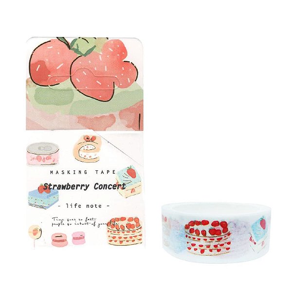 Fita Decorativa Washi Tape Strawberry Concert Bolos