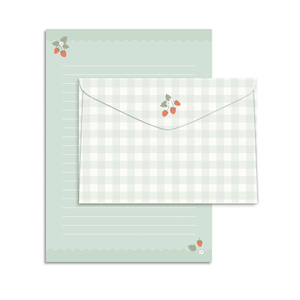 Kit Com 4 Papéis de Carta + 4 Envelopes Morango - Cartões Gigantes