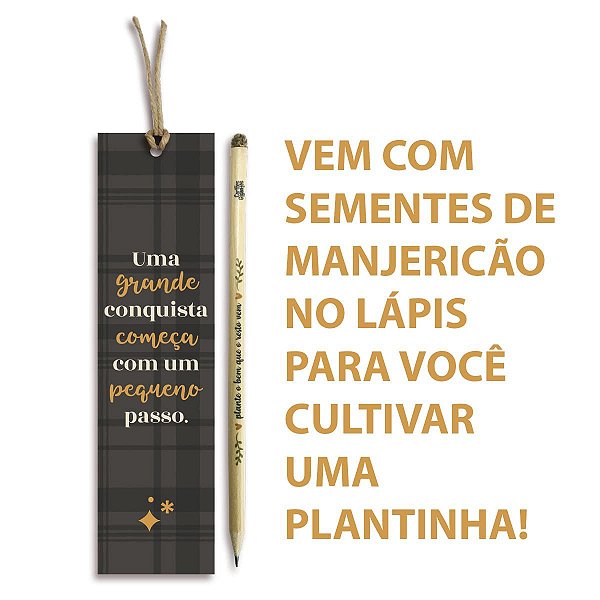 Marca Páginas E Lápis Com Semente de Manjericão Uma Grande Conquista - Cartões Gigantes