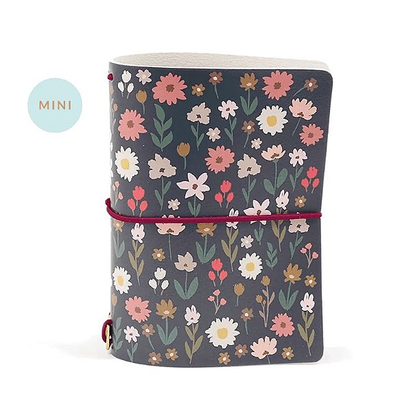 Mini Capa Azul Marinho Wildflowers (Para 4 Mini Blocos) Para Mini Planner A.Craft