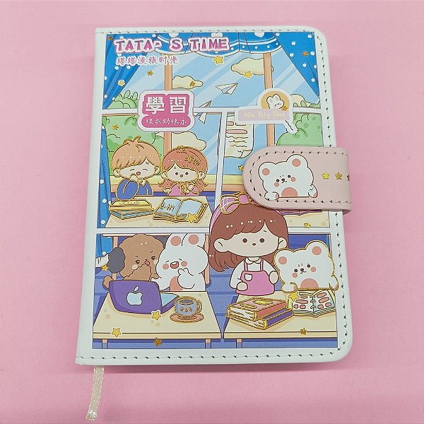 Caderno Brochura com Folhas Ilustradas e Fecho Magnetico Tata-s Time Rosa