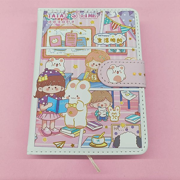 Caderno Brochura com Folhas Ilustradas e Fecho Magnetico Tata-s Time Branco