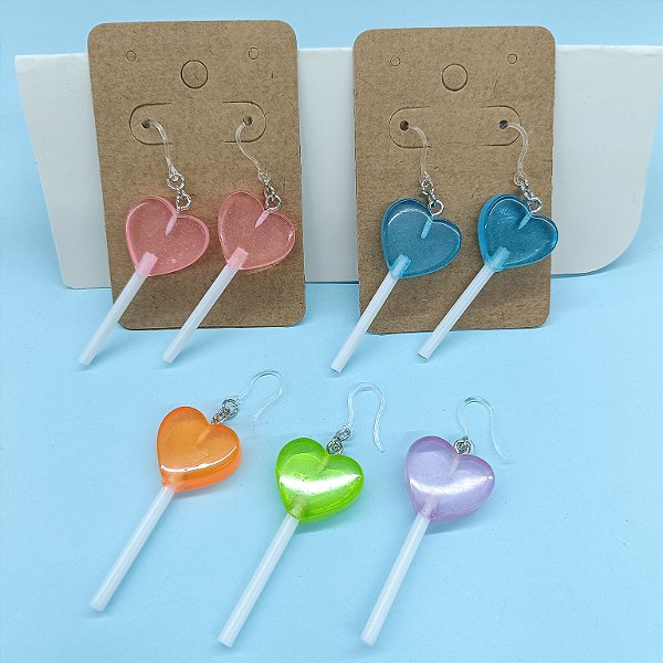 Brinco Pirulito Coração Antialérgico