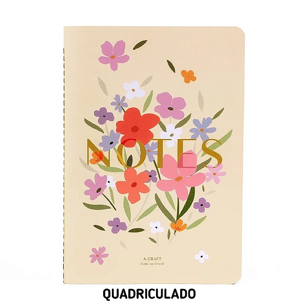 Caderno Quadriculado Floral Notes Para Planner A.Craft Tamanho Padrão
