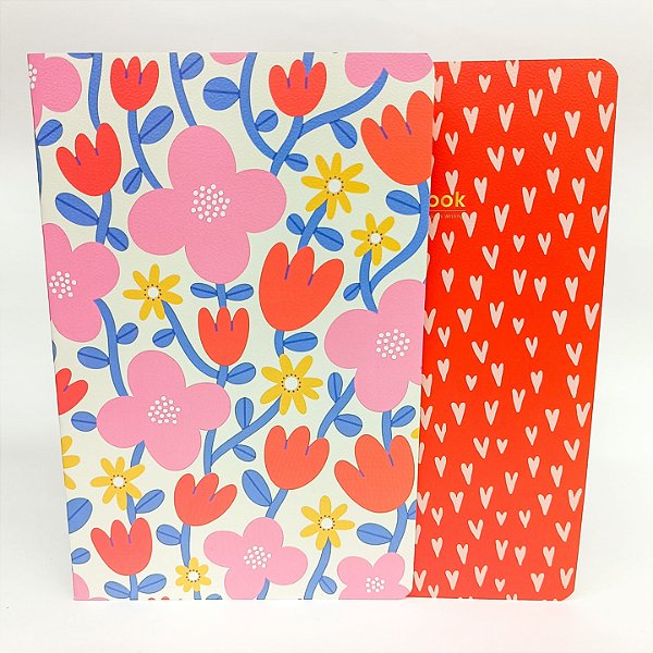 Caderno Brochura Sem Pauta A5 Corações e Flores