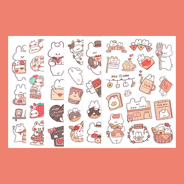 Kit 6 Cartelas de Adesivo Decorativo Plástico Bunny