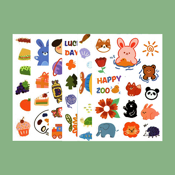 Kit 6 Cartelas de Adesivo Decorativo Plástico Bichinhos
