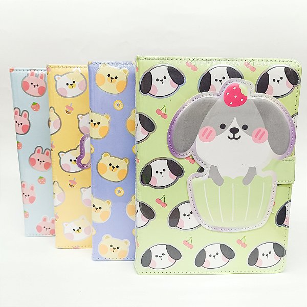 Caderno Brochura Com Folhas Ilustradas e Fecho Magnético B6 Animais Cupcake