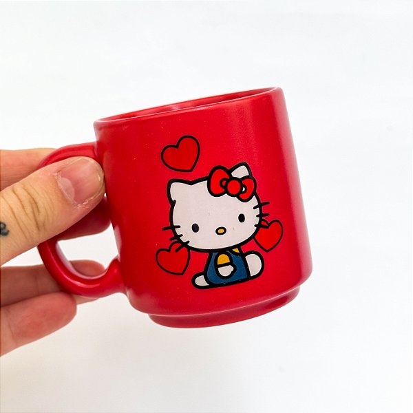 Mini Caneca de Cerâmica 100ml Vermelha Hello Kitty