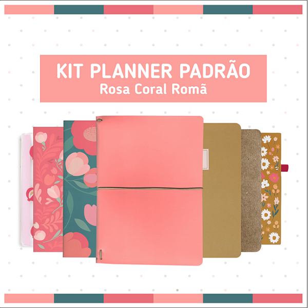Kit Planner Padrão Rosa Coral Romã