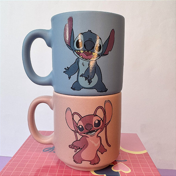Mini Caneca de Cerâmica 100ml Stitch e Angel