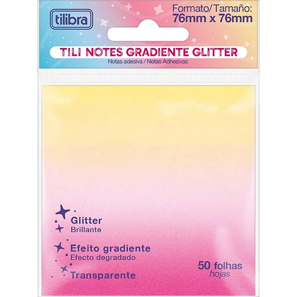 Bloco Auto Adesivo Transparente Colorido Gradiente Glitter 50 Folhas