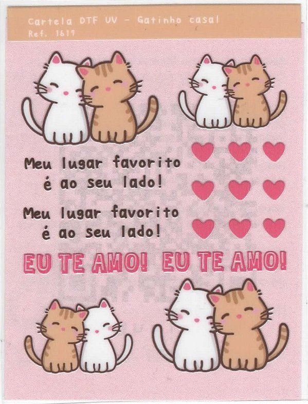 Cartela de Adesivo DTF UV Gatinho Casal - Lilipop