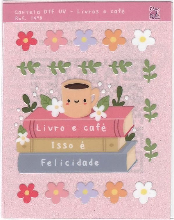 Cartela de Adesivo DTF UV Livros e Café - Lilipop