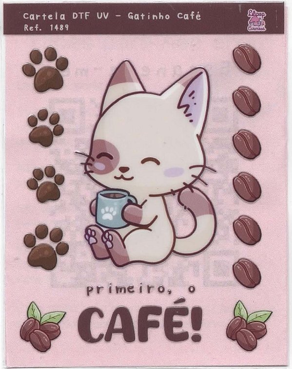 Cartela de Adesivo DTF UV Gatinho Café - Lilipop