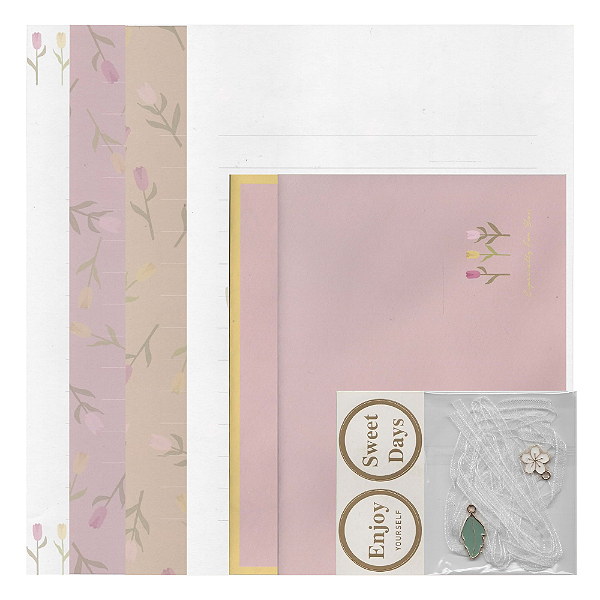 Kit Com 4 Papéis de Carta + 2 Envelopes + Acessórios Lilás Tulipa