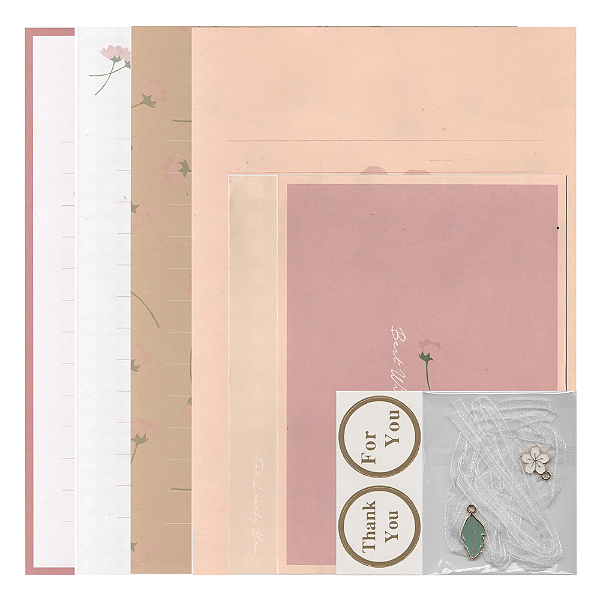 Kit Com 4 Papéis de Carta + 2 Envelopes + Acessórios Pêssego Rosa