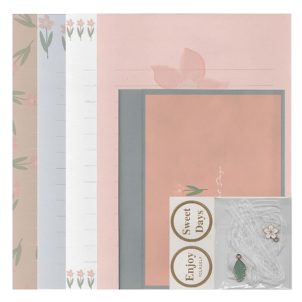 Kit Com 4 Papéis de Carta + 2 Envelopes + Acessórios Rosa e Azul