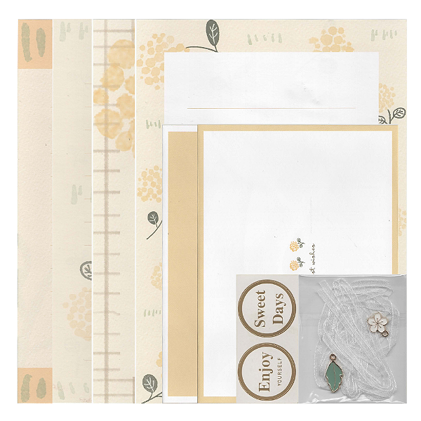 Kit Com 4 Papéis de Carta + 2 Envelopes + Acessórios Amarelo Craspedia