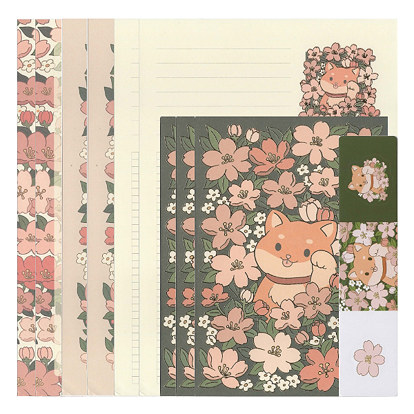 Kit Com 6 Papéis de Carta + 3 Envelopes + 3 adesivos Cachorrinho no Jardim