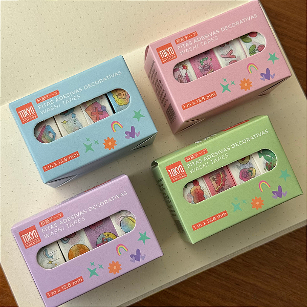 Kit de 4 Washi Tapes Decoradas Tokyo Colors