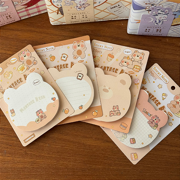 Bolo de Notas Auto Adesivo Montage Bear 70 Folhas