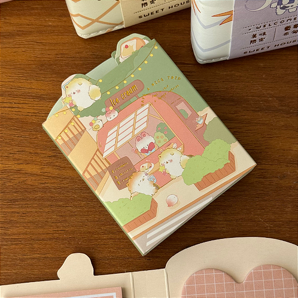 Cartela de Blocos Auto Adesivos 6 Partes 10 Blocos Ice Crem Coelhinho