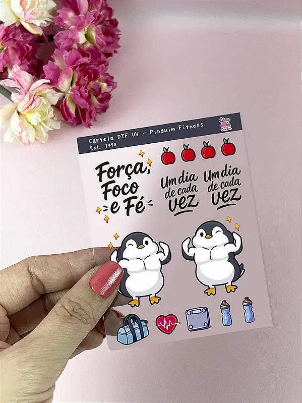 Cartela de Adesivo DTF UV Pinguim Fitness - Lilipop