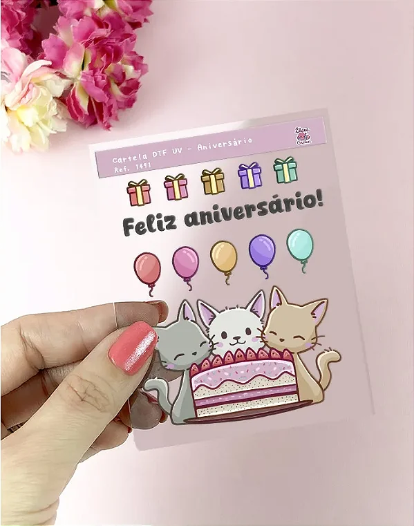 Cartela de Adesivo DTF UV Aniversário - Lilipop